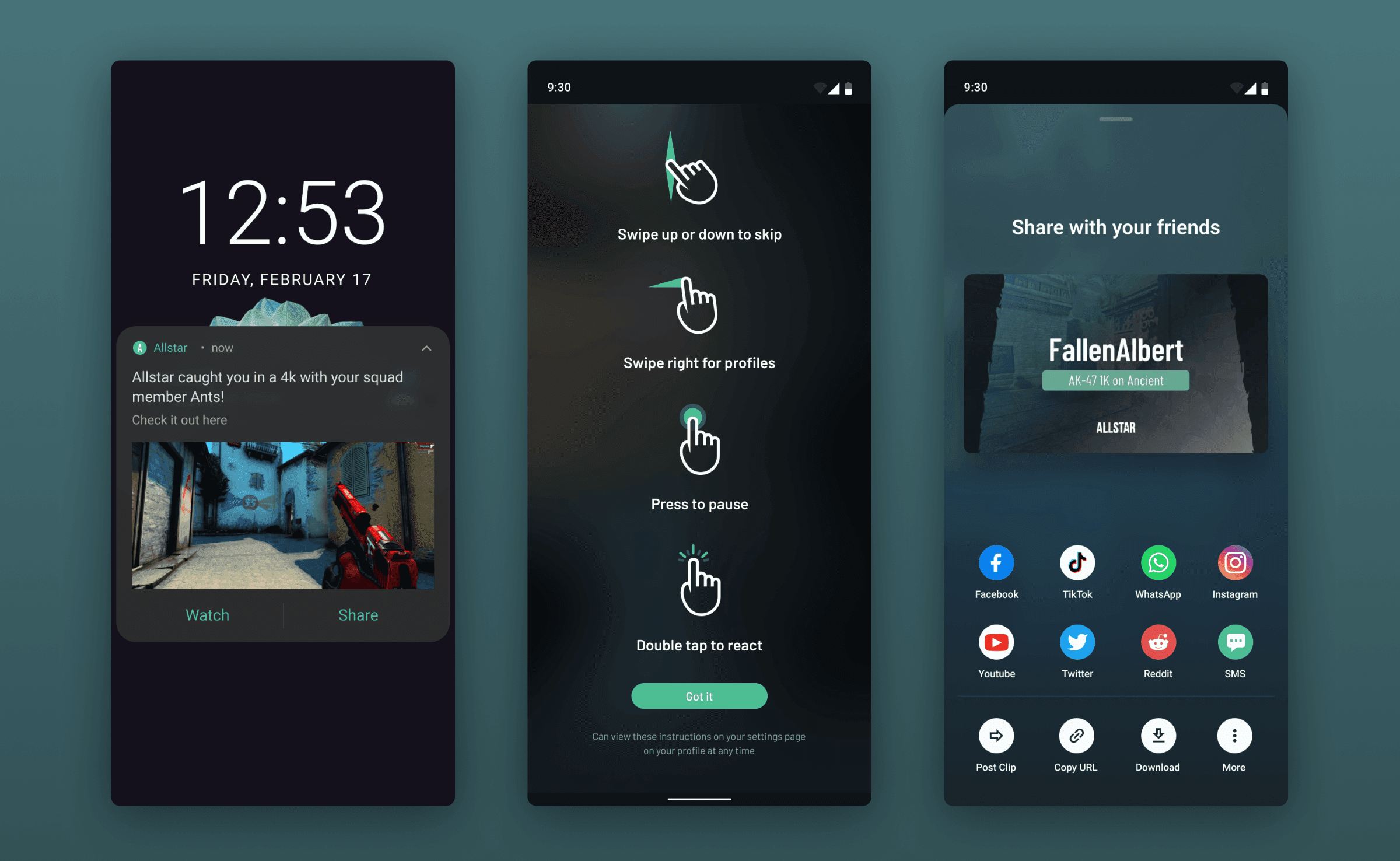 Push notification, onboarding gestures and share sheet
