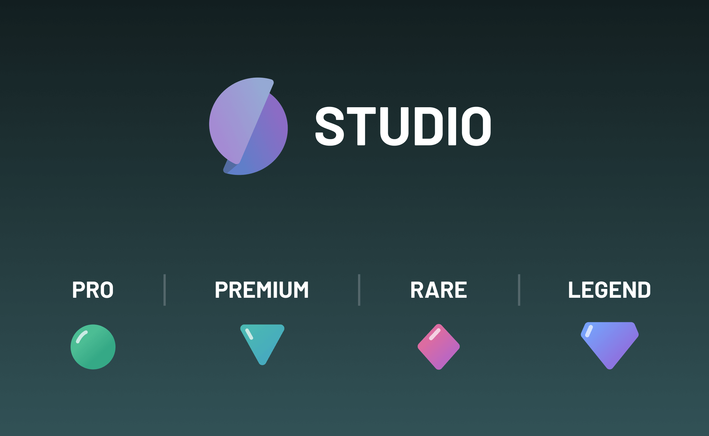 Studio logo with Pro, Premium, Rare and Legend tier icons