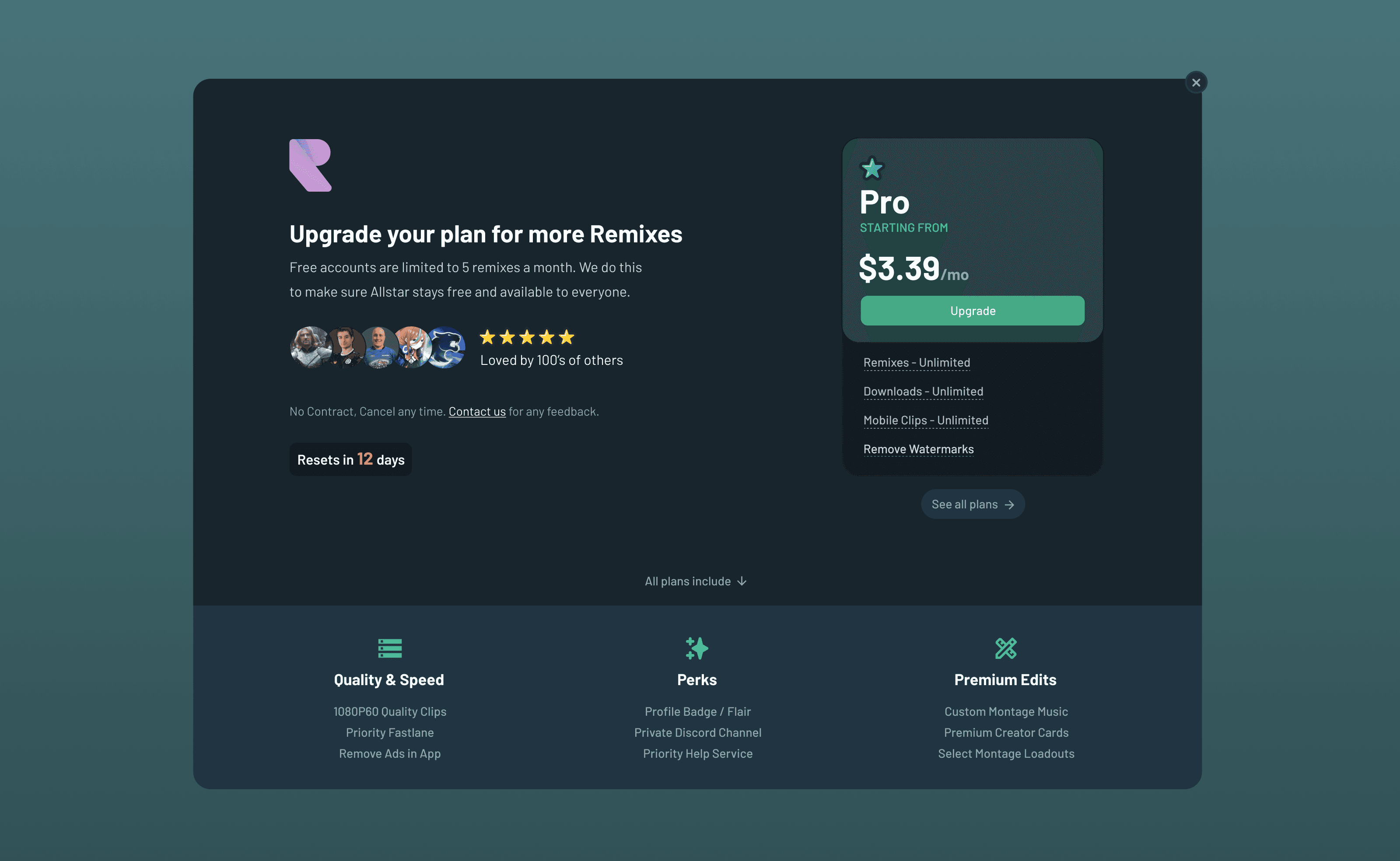Remixes paywall with Pro plan upgrade