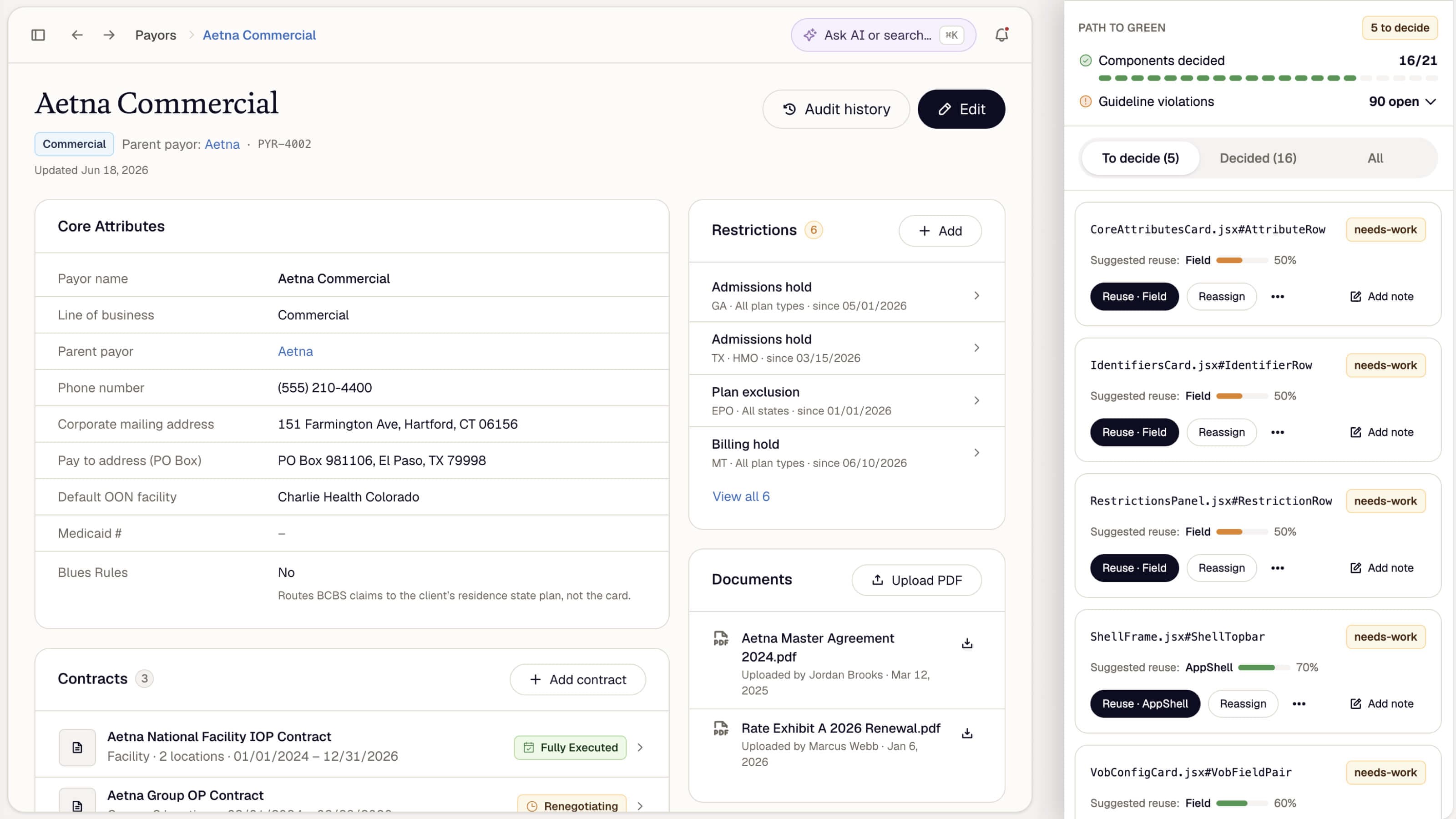 Forge audit with the rendered handoff and path-to-green verdict cards