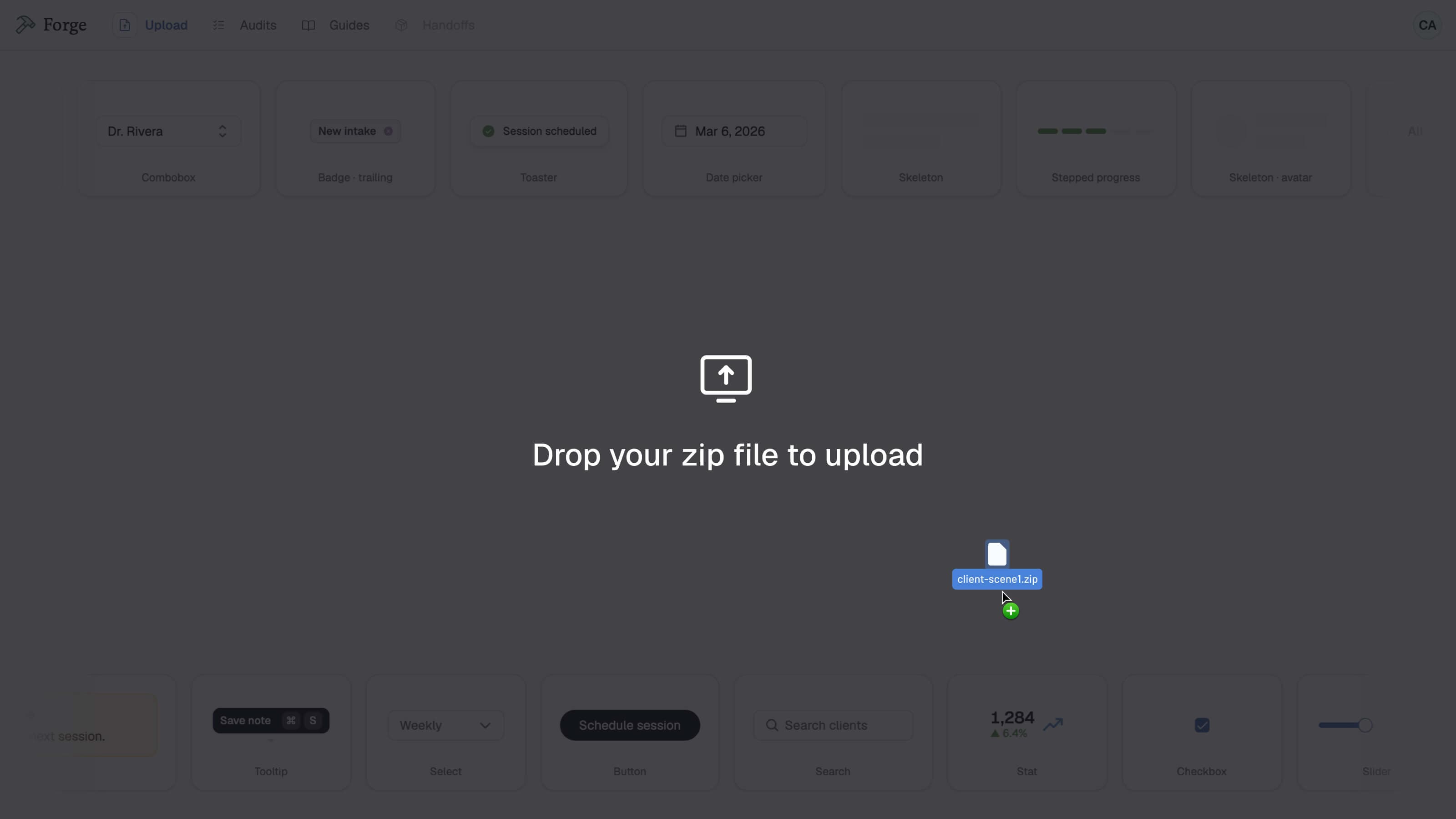 Dragging a zip onto the Forge upload screen
