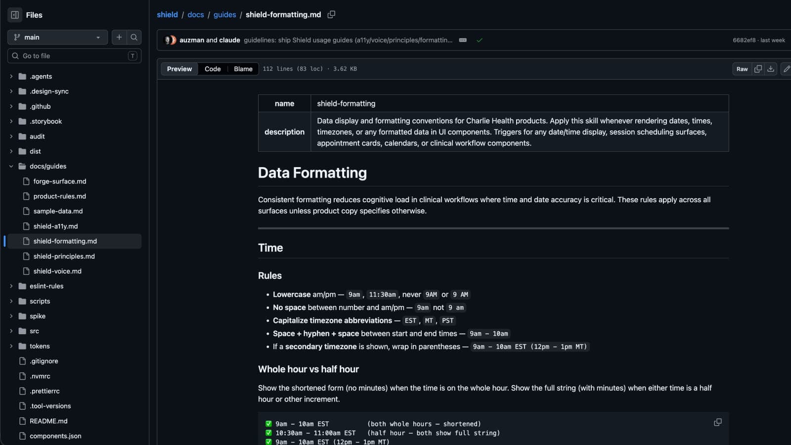 shield-formatting.md data formatting guideline