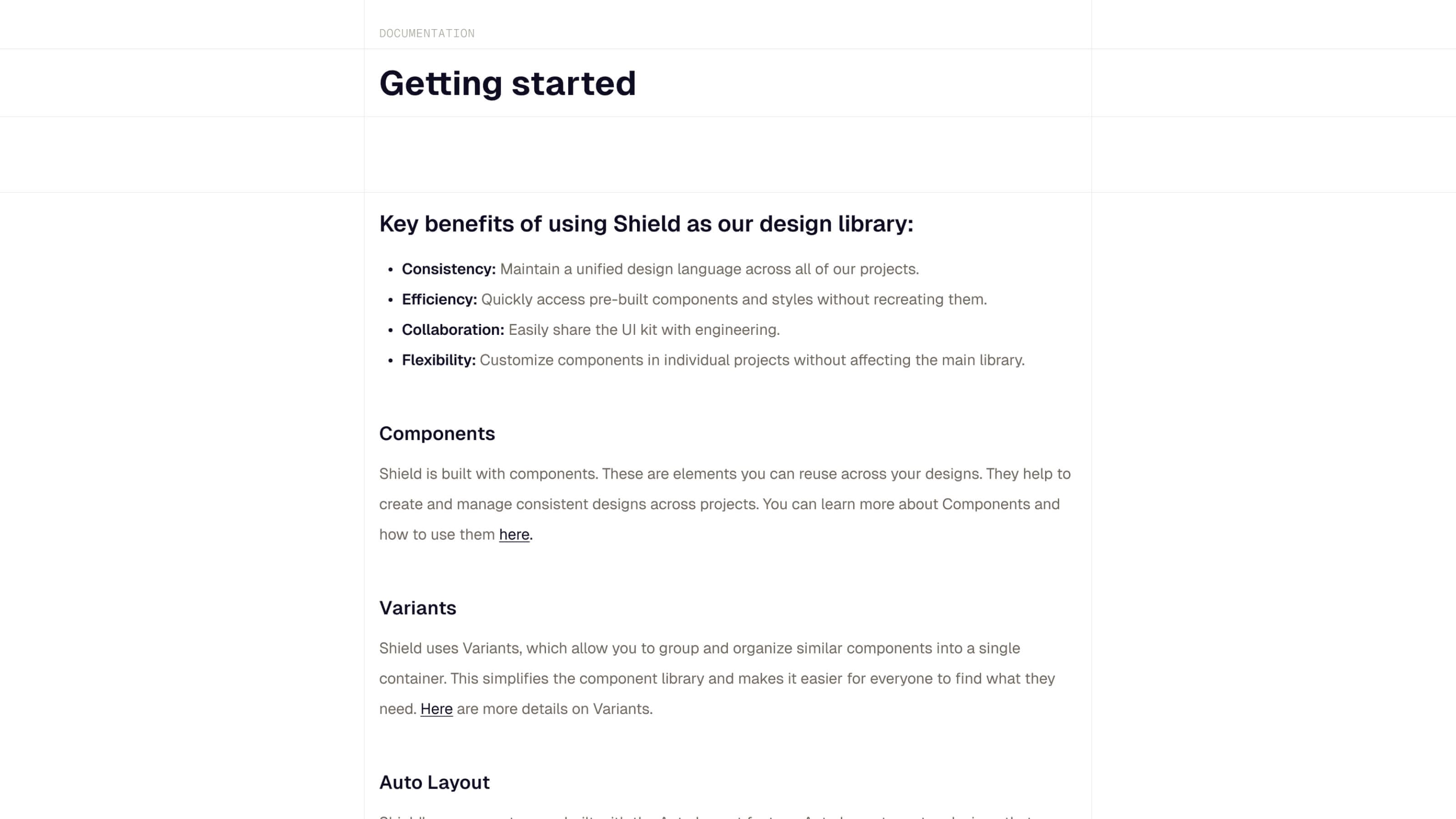 Shield getting-started documentation in Figma
