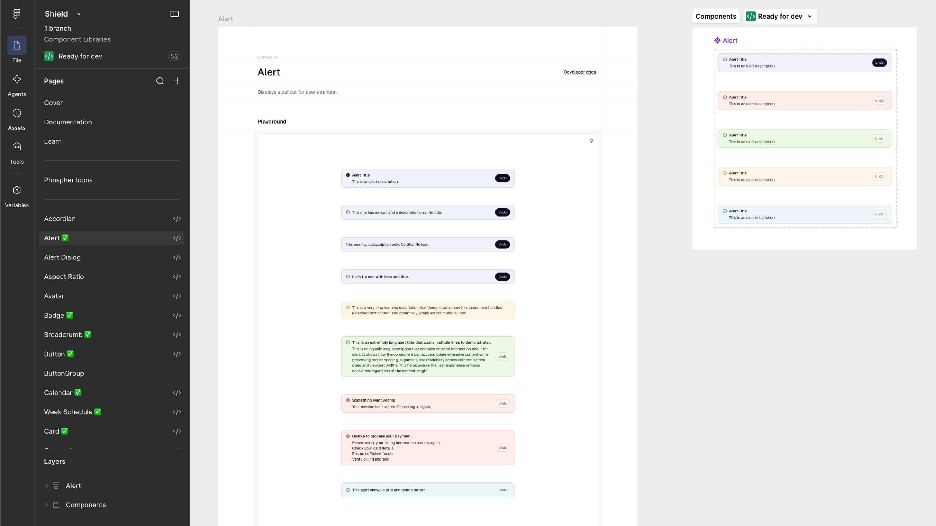 Shield component library in Figma with Code Connect