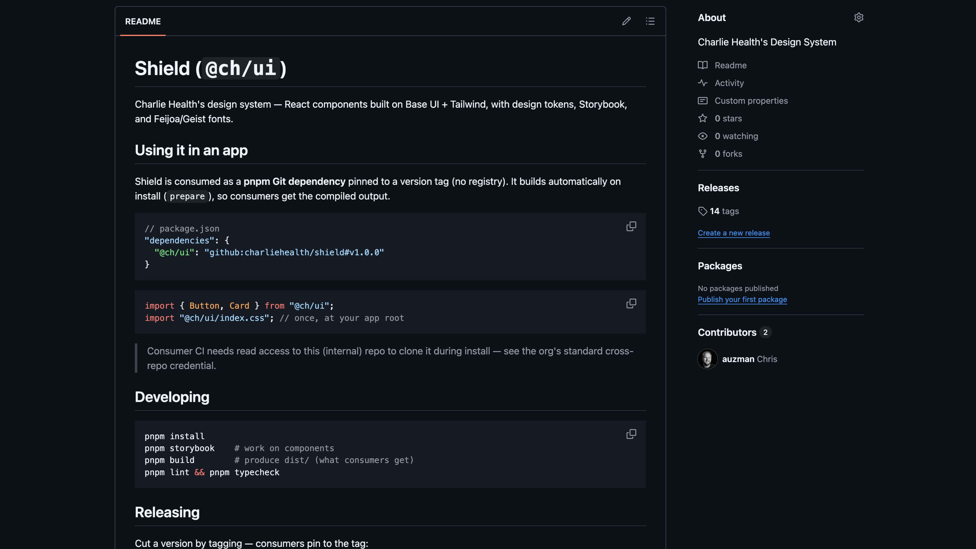 The @ch/ui repository README on GitHub