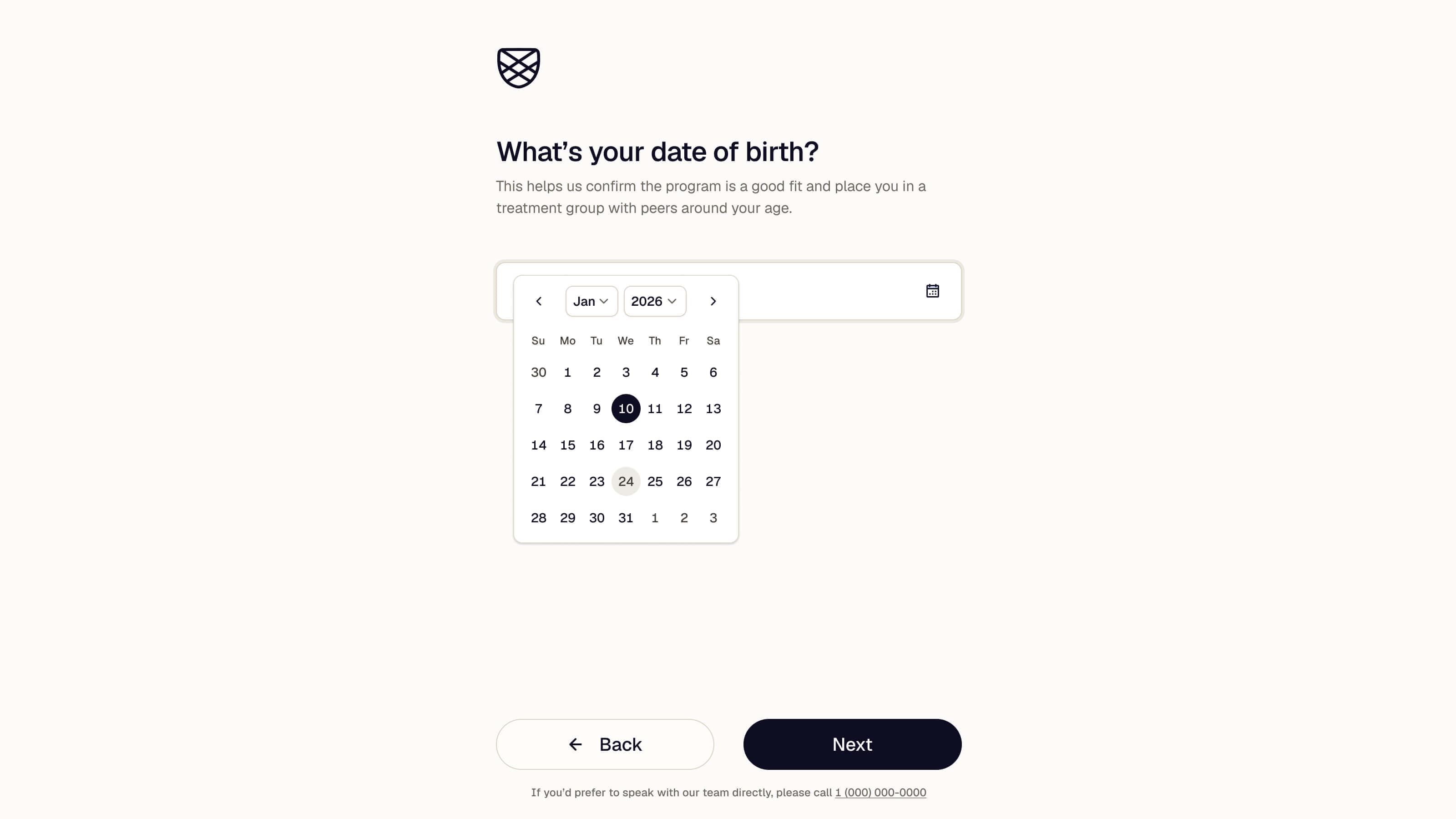 Date of birth step using Shield's Date Picker