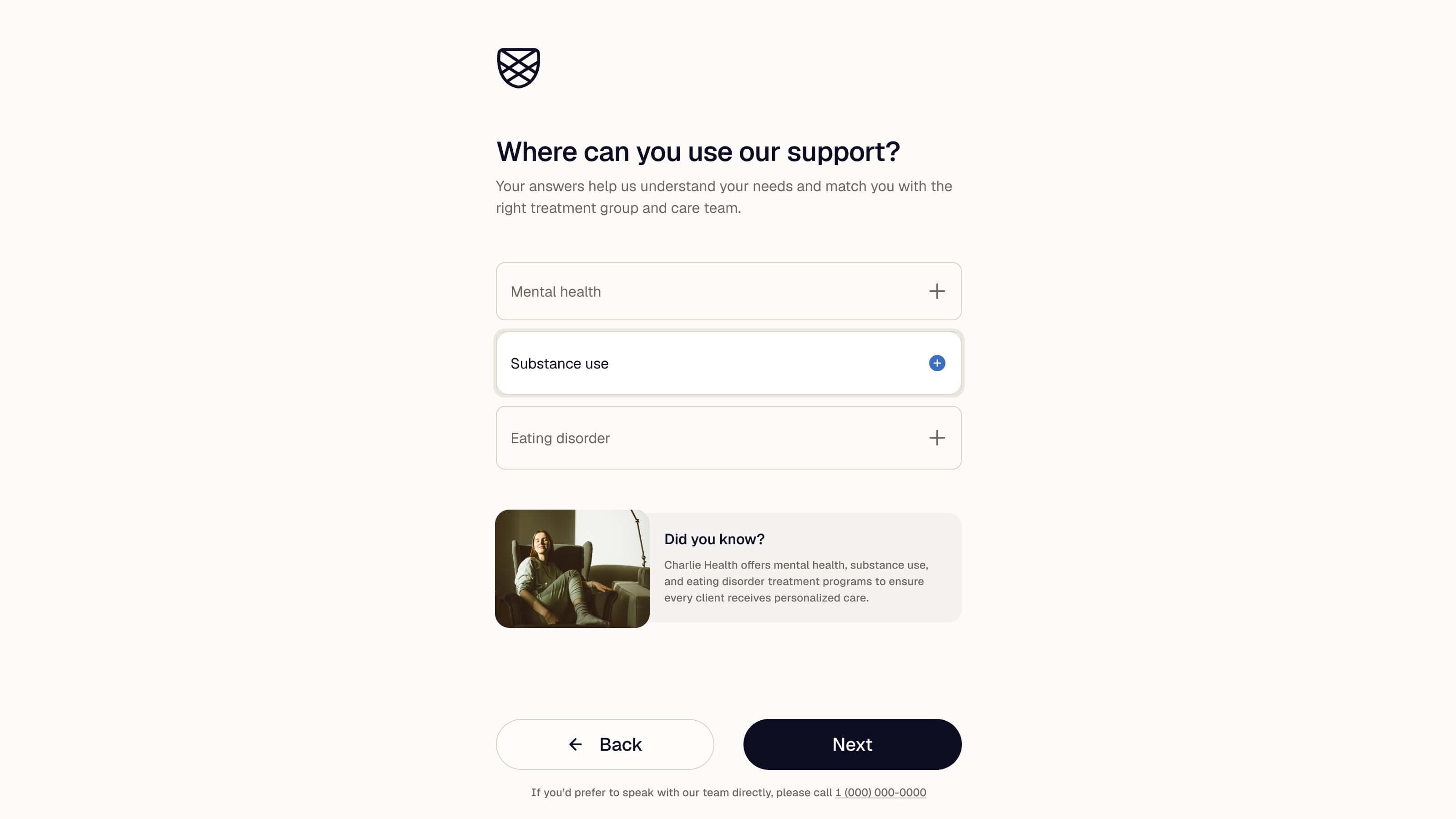 Care needs selection step