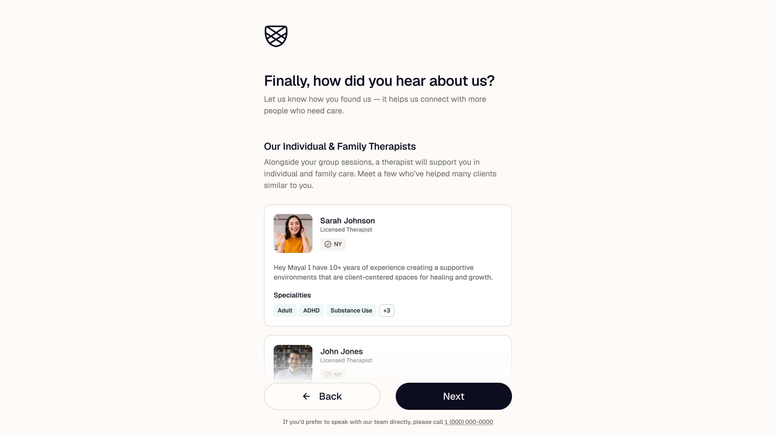 Meet your therapists step with therapist cards