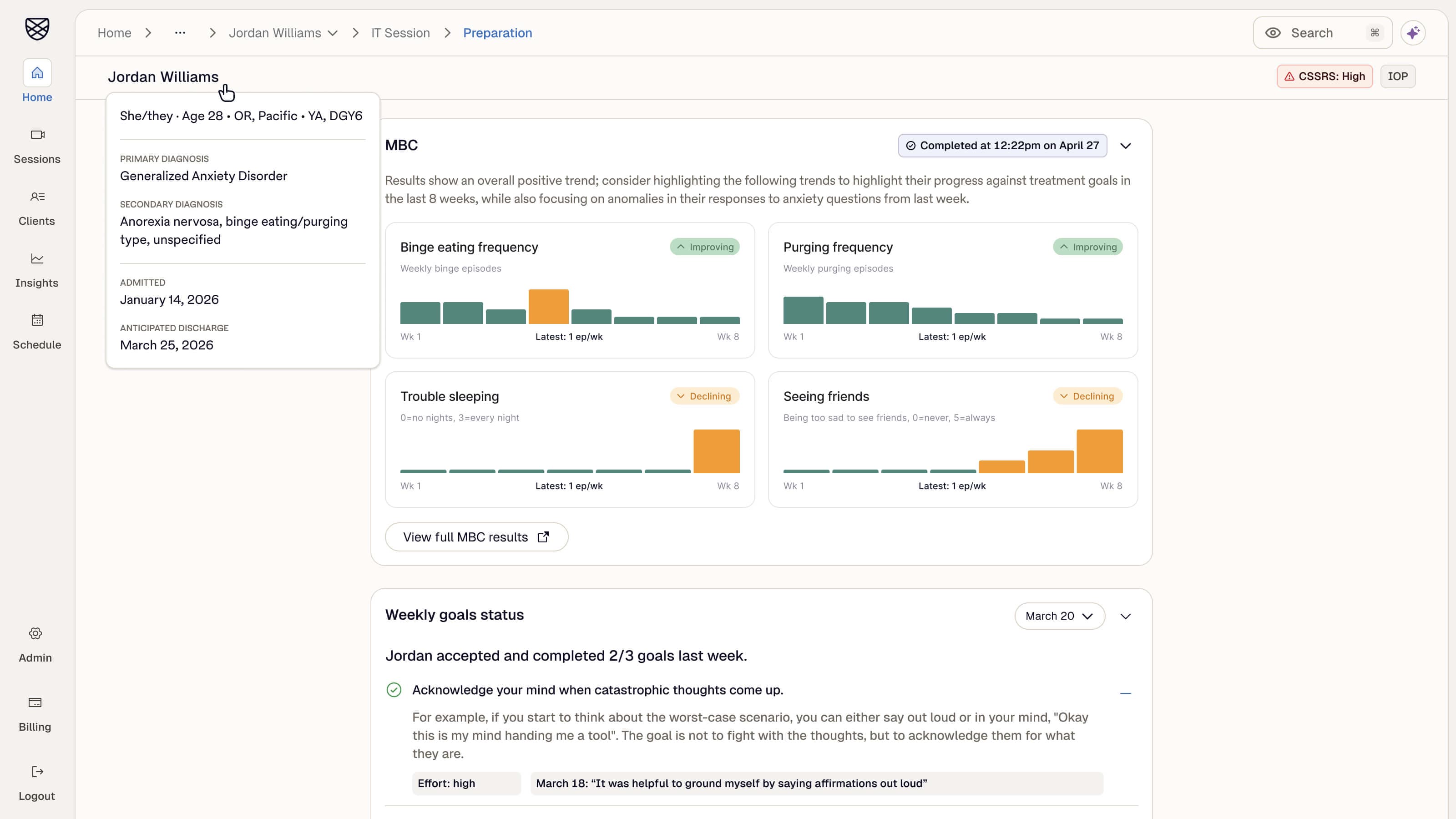 Measurement-based care results in the provider portal