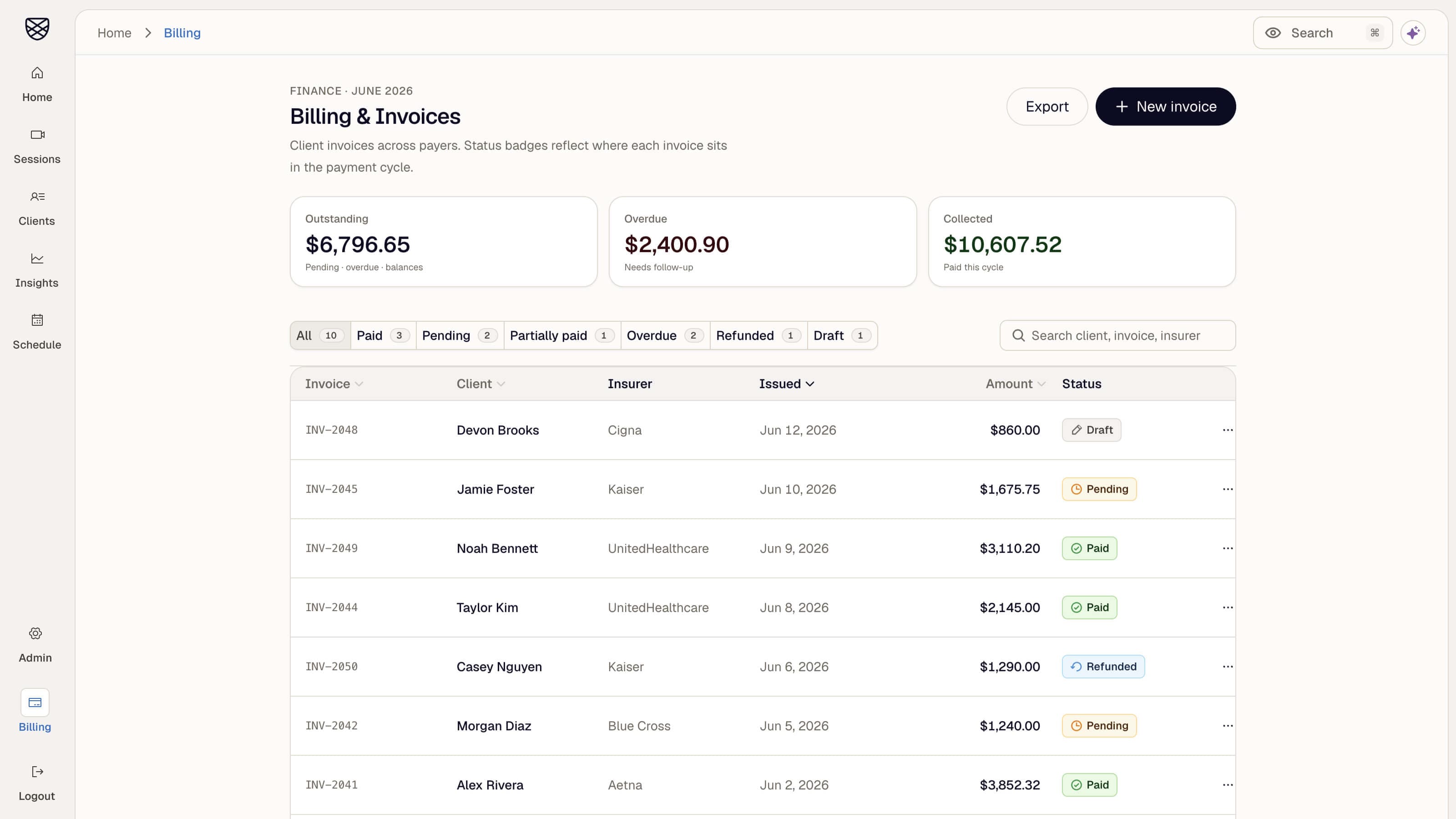 Billing and invoices in the provider portal