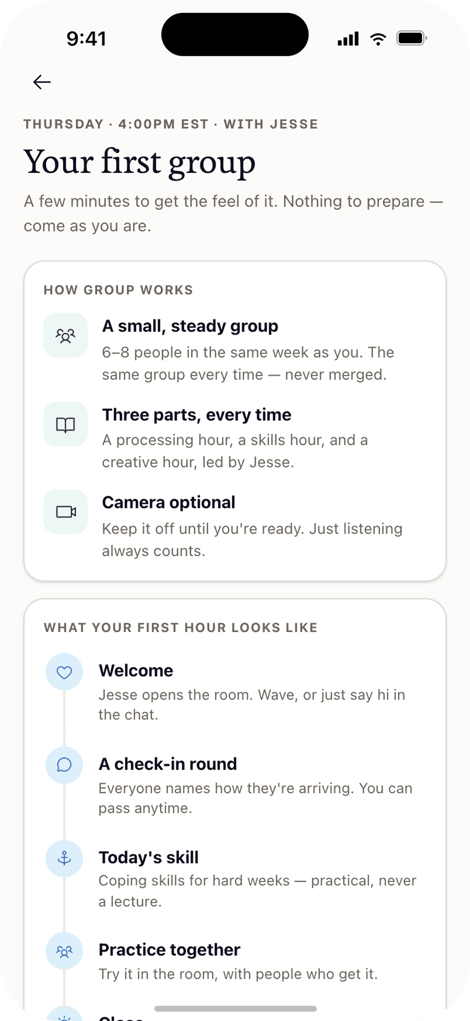 Client home and first-group detail