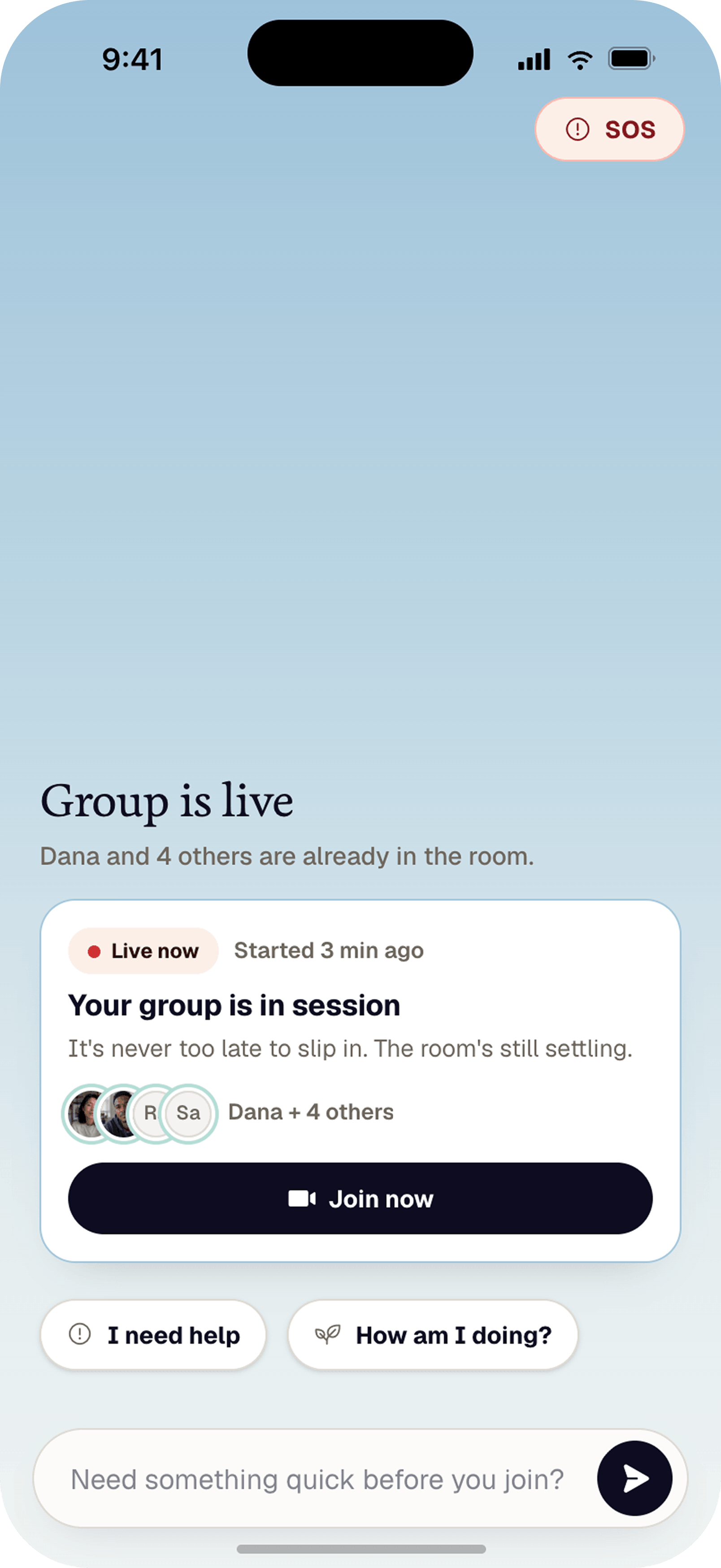 Client mobile home in the morning and when group is live