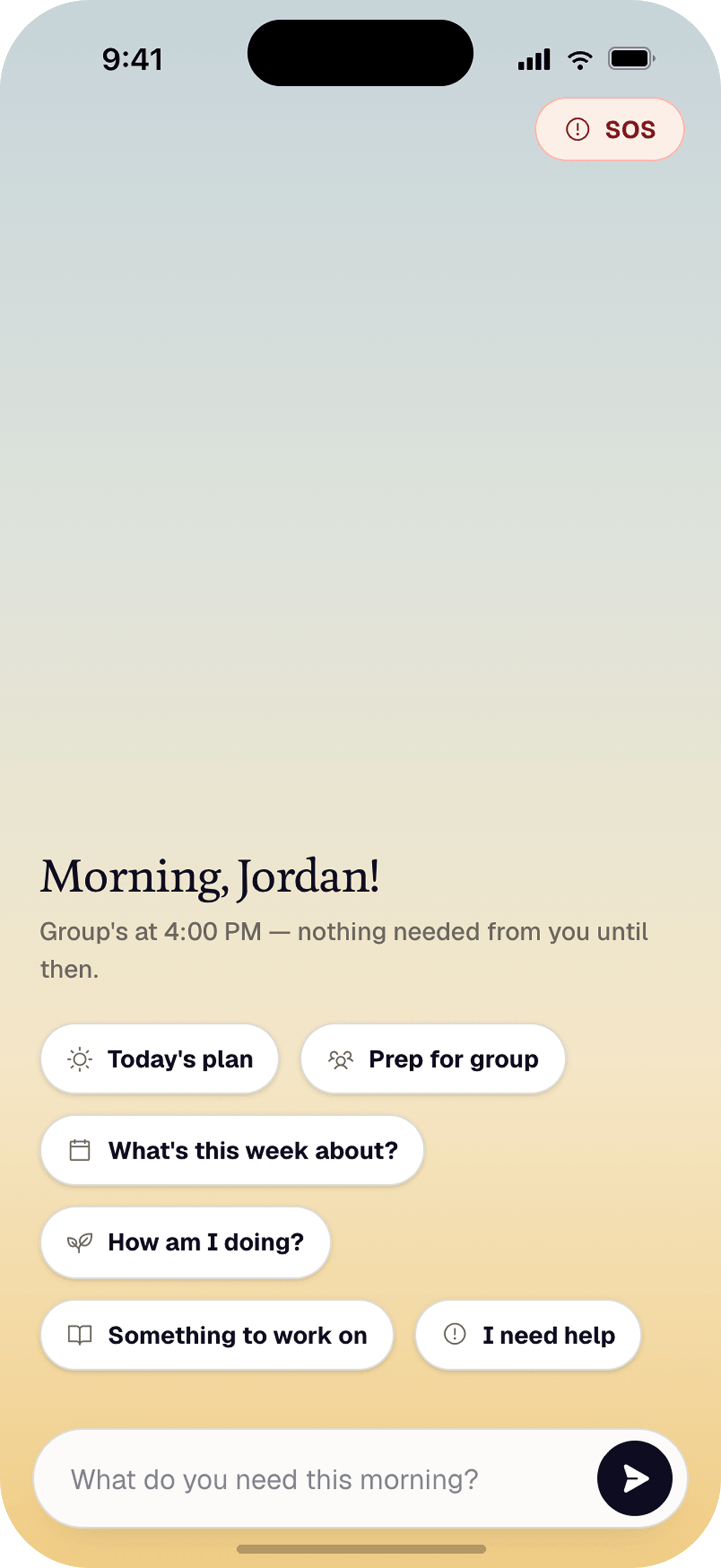 Client mobile home in the morning and when group is live