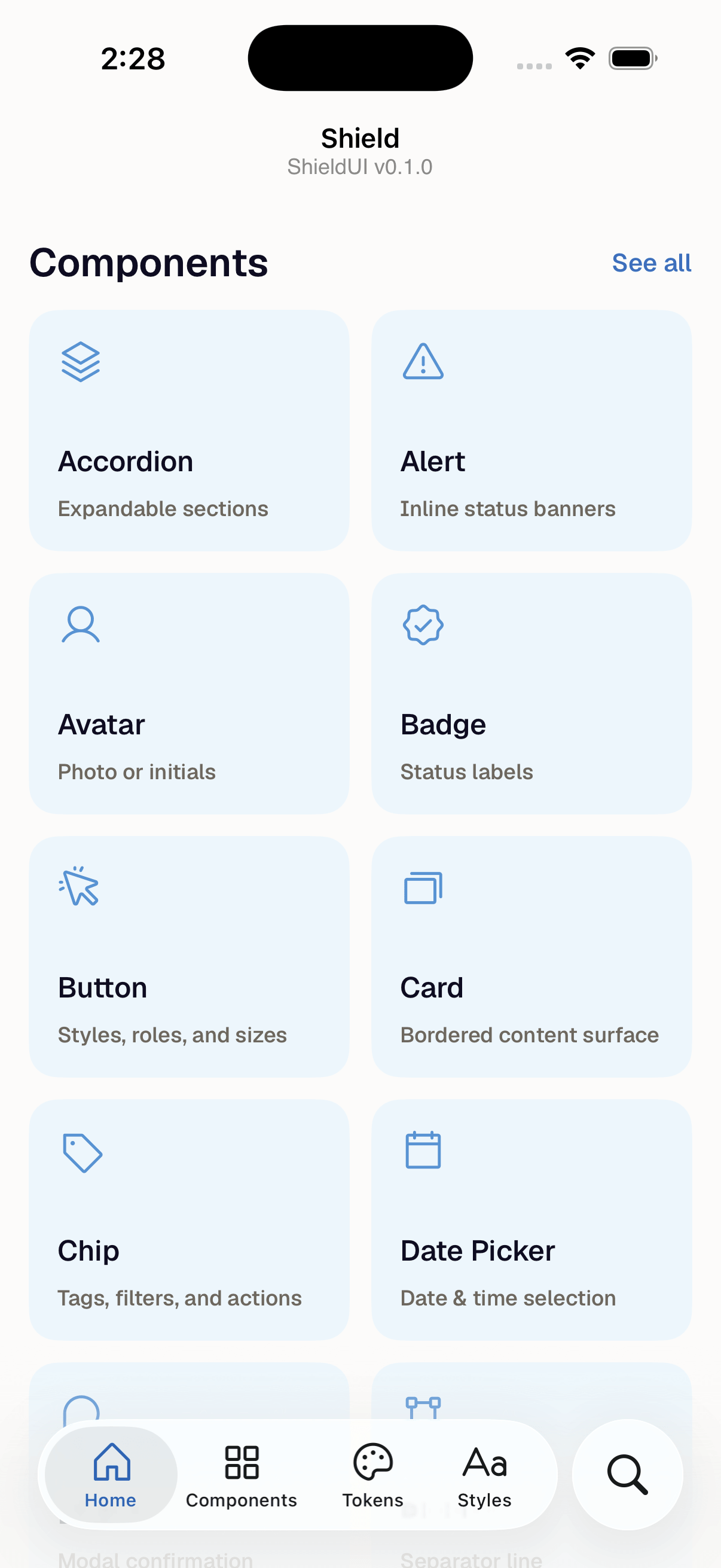 Native ShieldUI component browser and selection controls