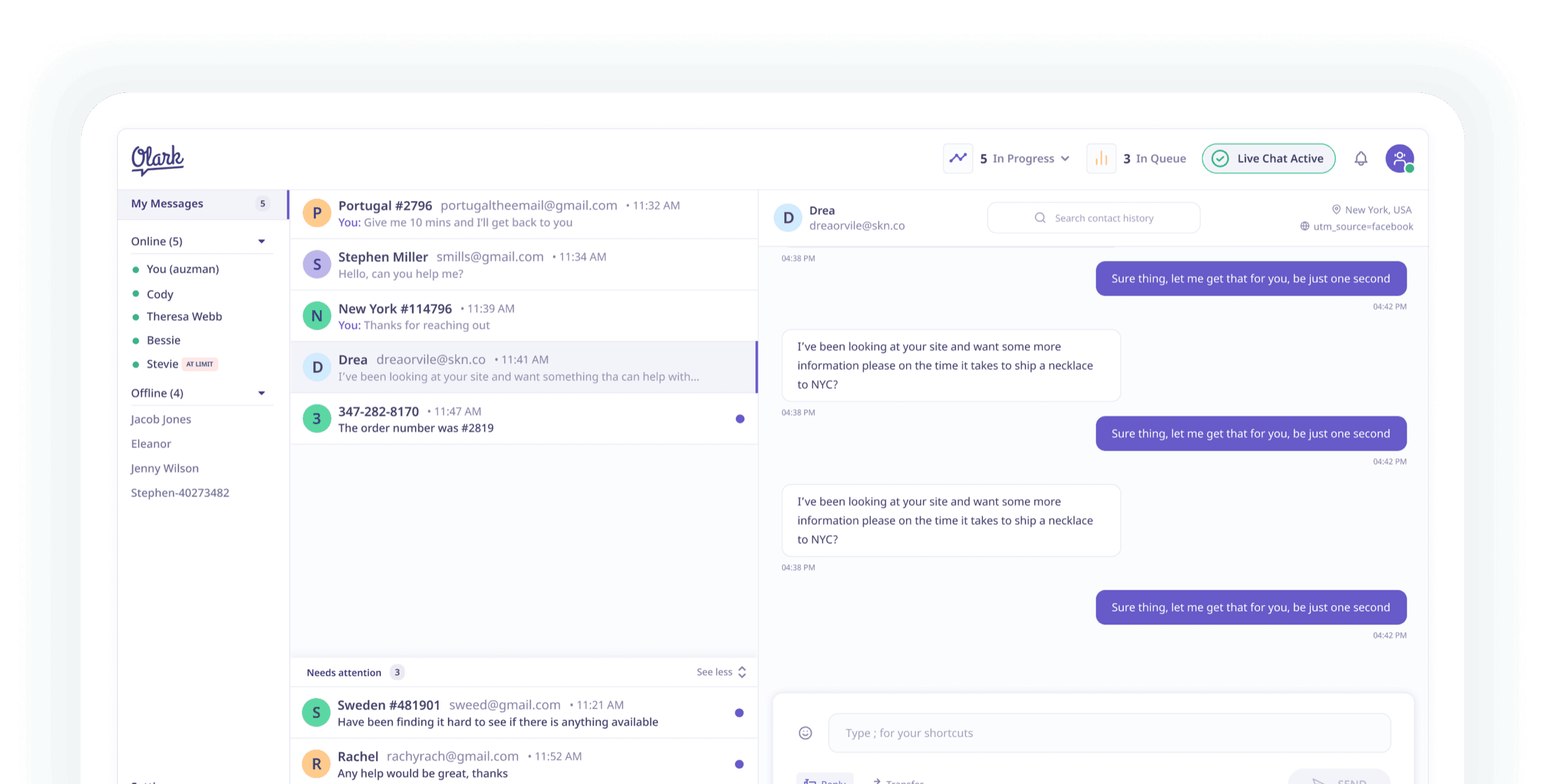 Olark chat interface